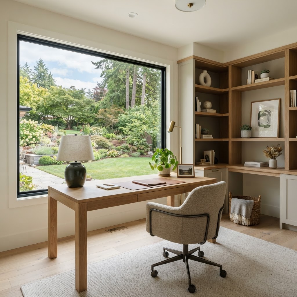 A quiet home office overlooking the garden